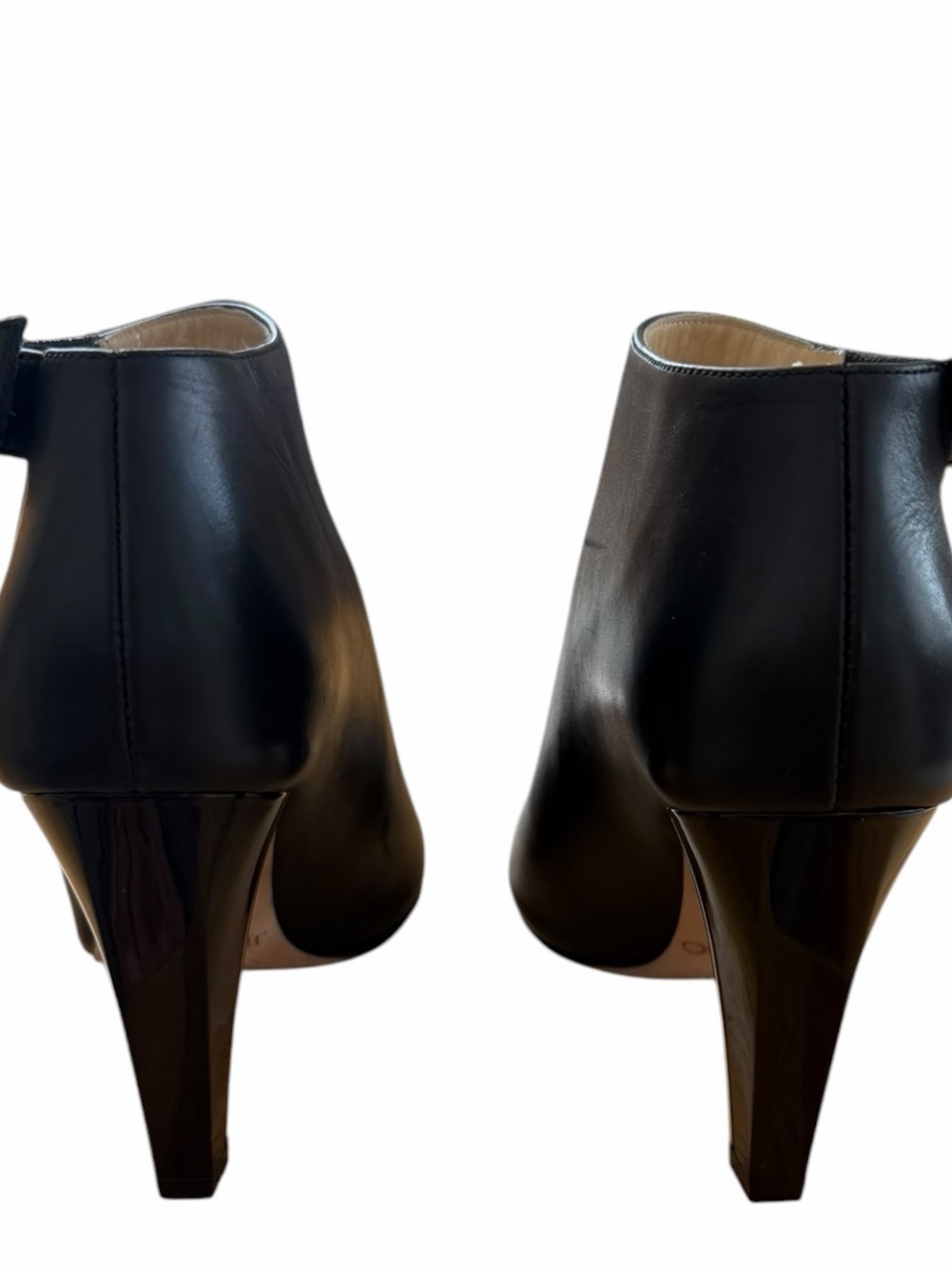 Jimmy Choo Black Leather Gold Accent Open Toe Ankle Booties Heels Size 35 / US 5 - Picture 9 of 11